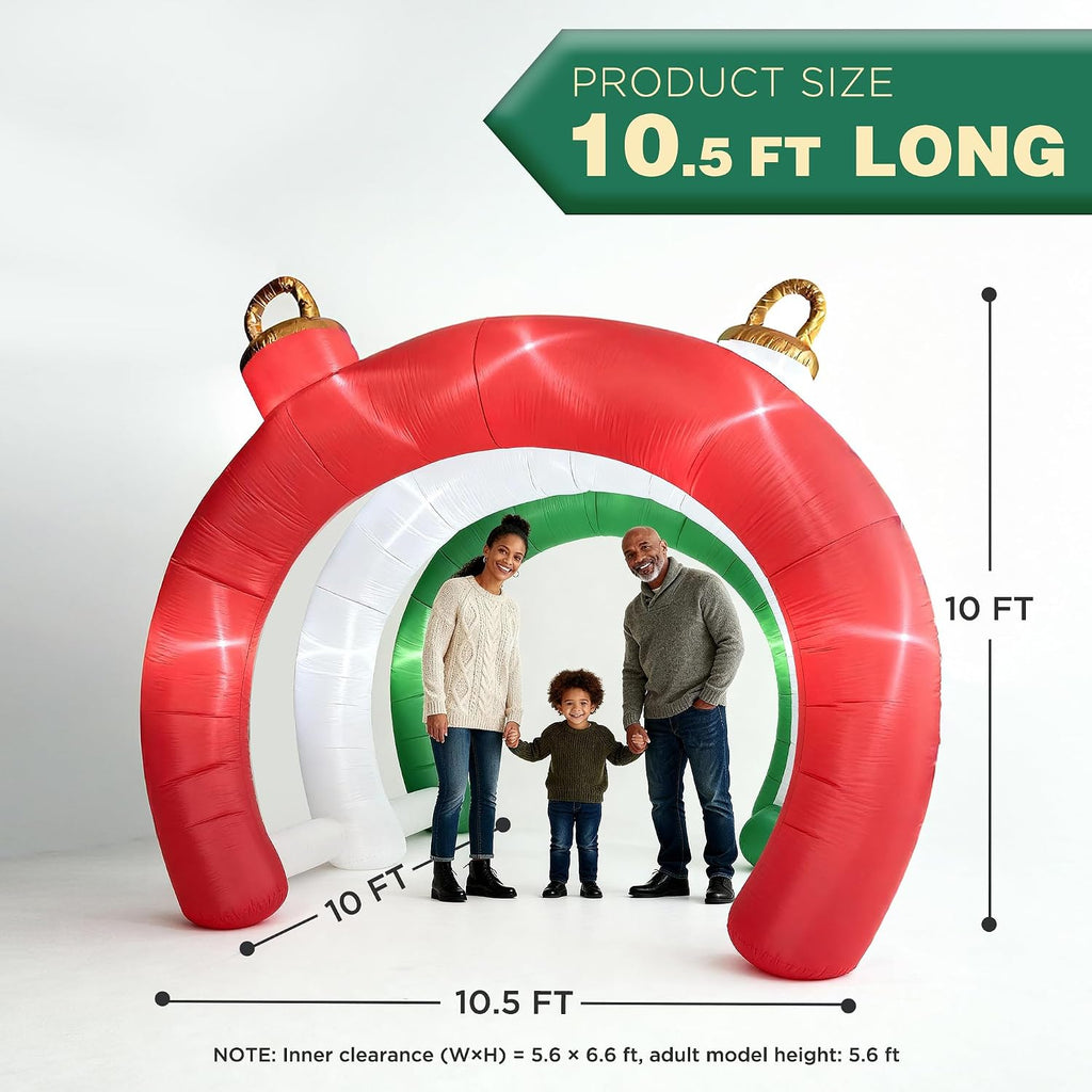 10.5 FT Christmas Inflatables Ornament Tunnel Arch Outdoor Decorations, Blow Up Walk-Through Archway Yard Decor for