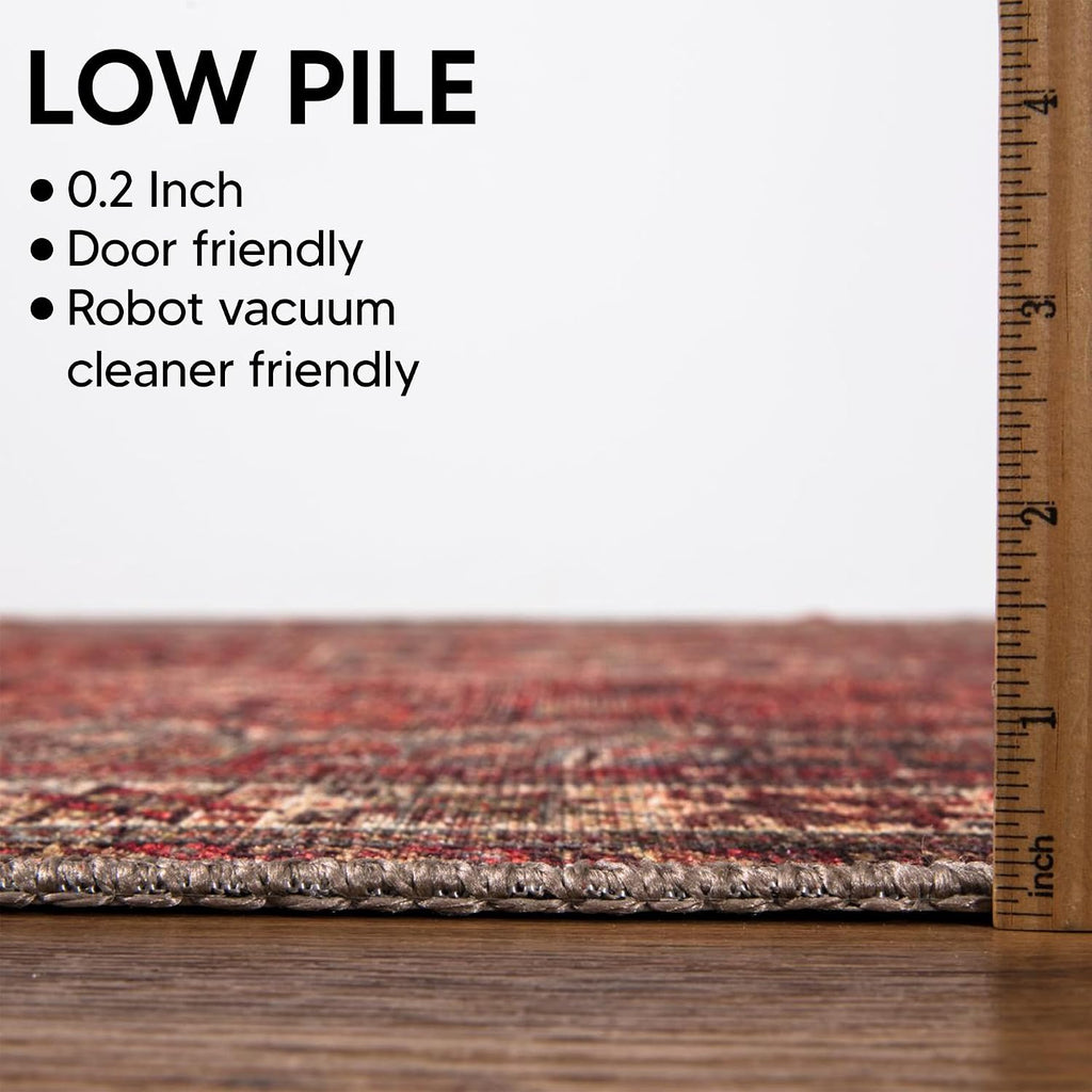 Vintage Washable Entryway Rug, Non-Slip Low Pile, 3x5