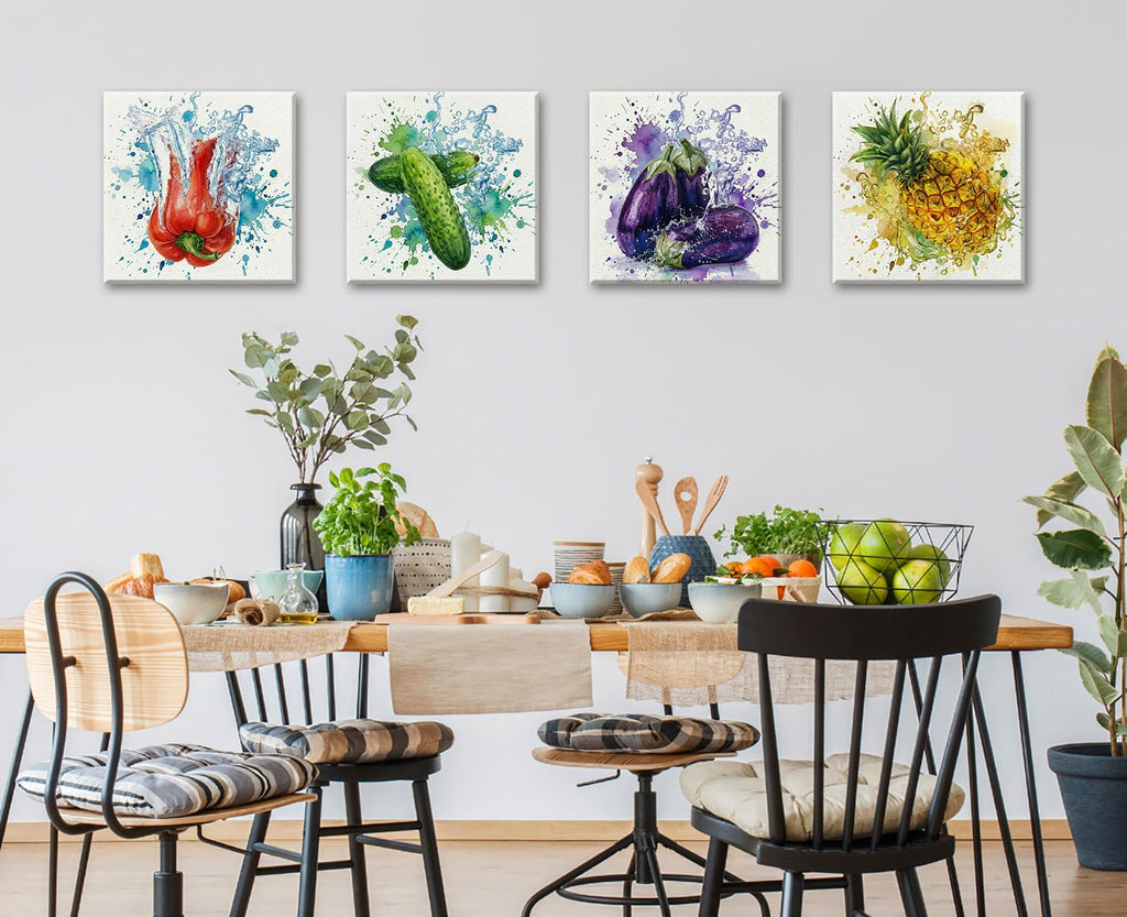 Modern Farmhouse Kitchen Canvas Wall Art Vegetable Decor 12" x 12"