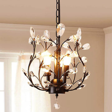 3-Light Crystal Chandelier, 13 Inch Black Hanging Ceiling Fixture