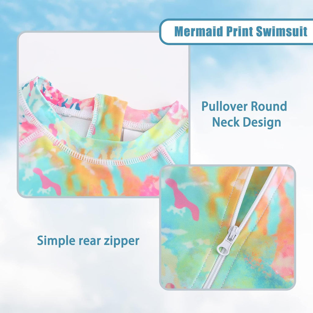 Girls Long Sleeve Rash Guard One Piece Swimsuits for Kids Tie Dye Bathing Suit UPF 50+ Swim Shirts