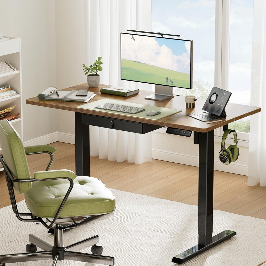 48x24 Electric Standing Desk with Drawer, Computer Desk, Sit Stand Office Table with Storage & Hooks & Cable