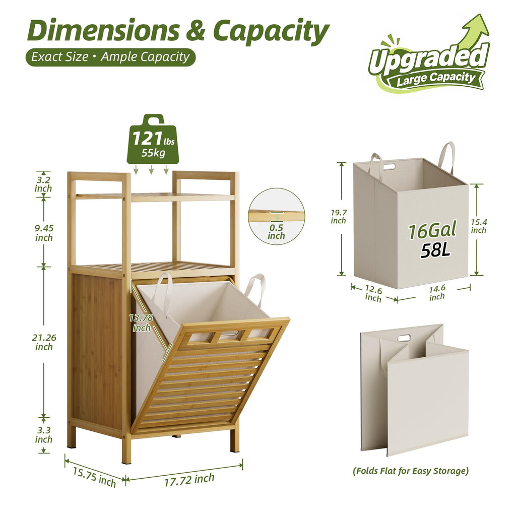 Bamboo Tilt Out Laundry Hamper Cabinet with Removable Bag,Natural
