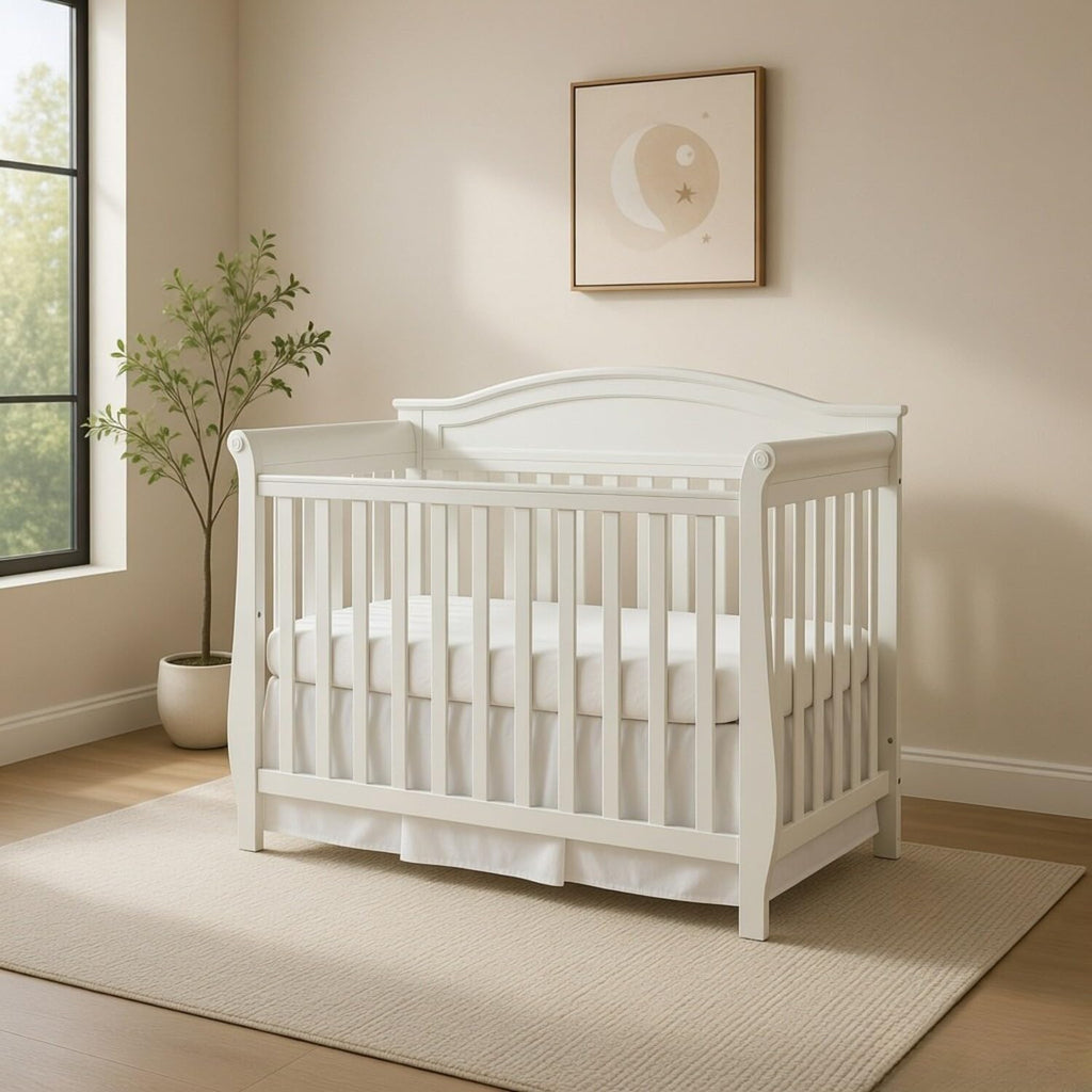 White Pleated Crib Skirt; 100% Natural Cotton Nursery Crib Bedding Skirt for Baby Boys and Girls; Crib Dust Ruffle