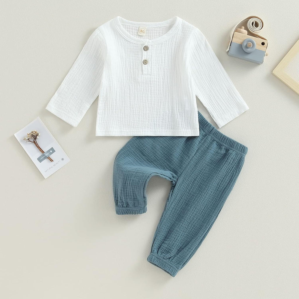 Toddler Boy Linen Outfit Baby Boy Fall Winter Clothes Set Button-Down Shirt Tops Cotton Linen Pants 2PCS
