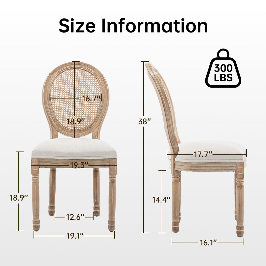 French Country Solid Wood Dining Chair, Upholstered Seat & Back