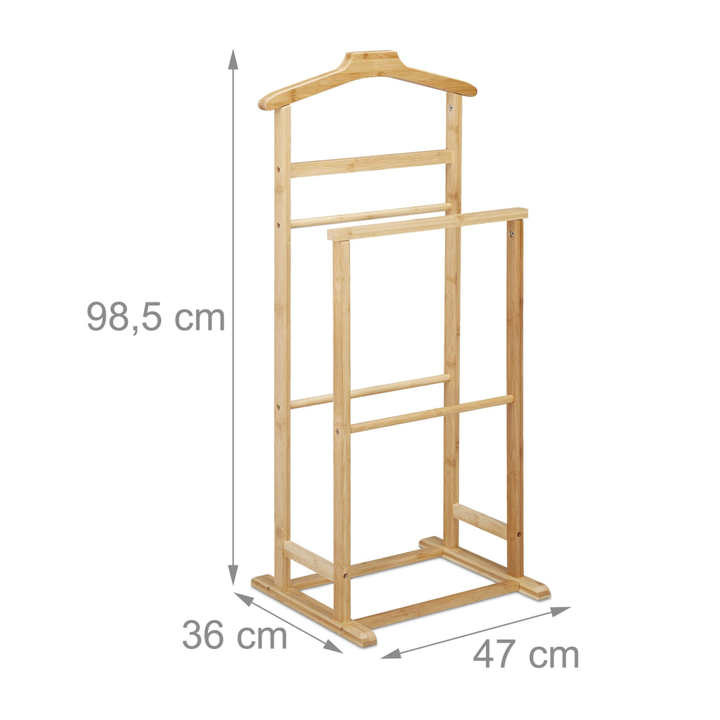 Natural Valet Stand Bamboo for Men and Women, Clothes Rack s, H x W x D: 98.5 x 47 x 36 cm, 98.5 x 47 x 36 cm