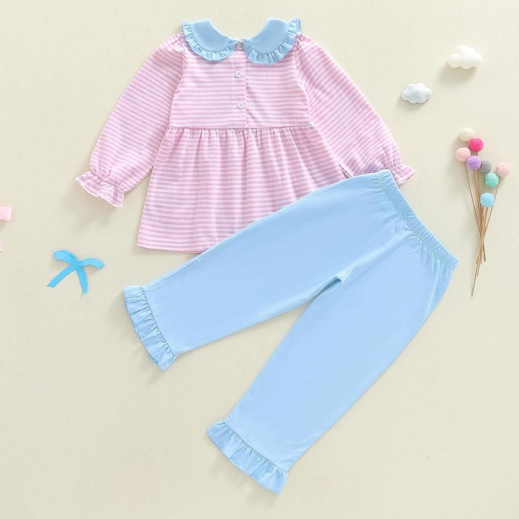 Little Toddler Baby Girl Clothes Peter Pan Collar Shirt Ruffle Long Sleeve Top Sweatshirt Pants 2Pcs Set