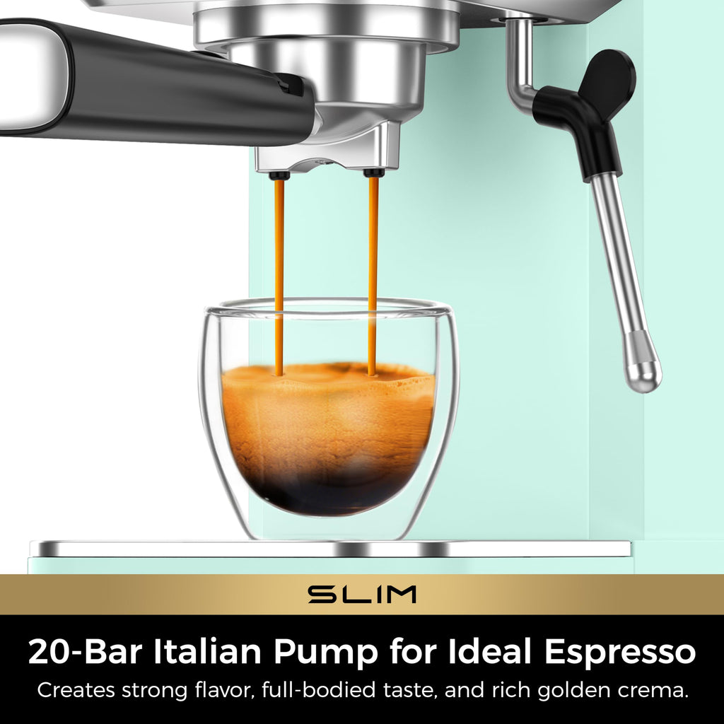 Slim Espresso Machine with Milk Frother Latte, Pastel Green