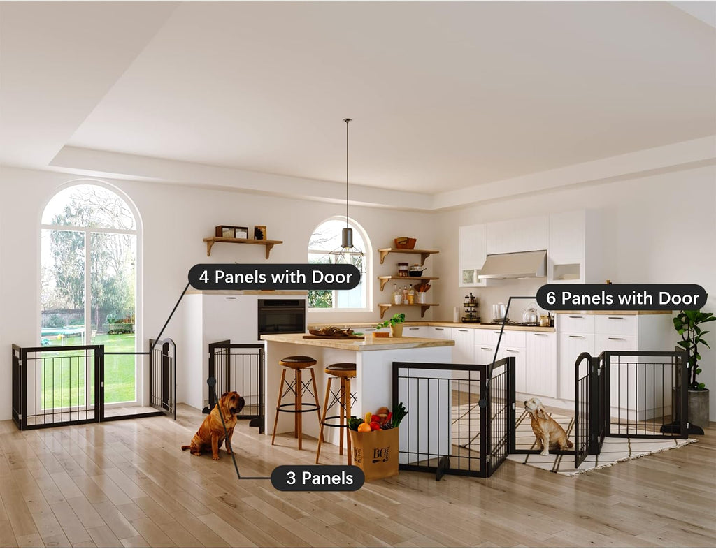 144-inch Extra Wide 30-inch Tall Dog gate with Door Walk Through, Freestanding Pet Gate for Halls, Stairs & Home, Pet