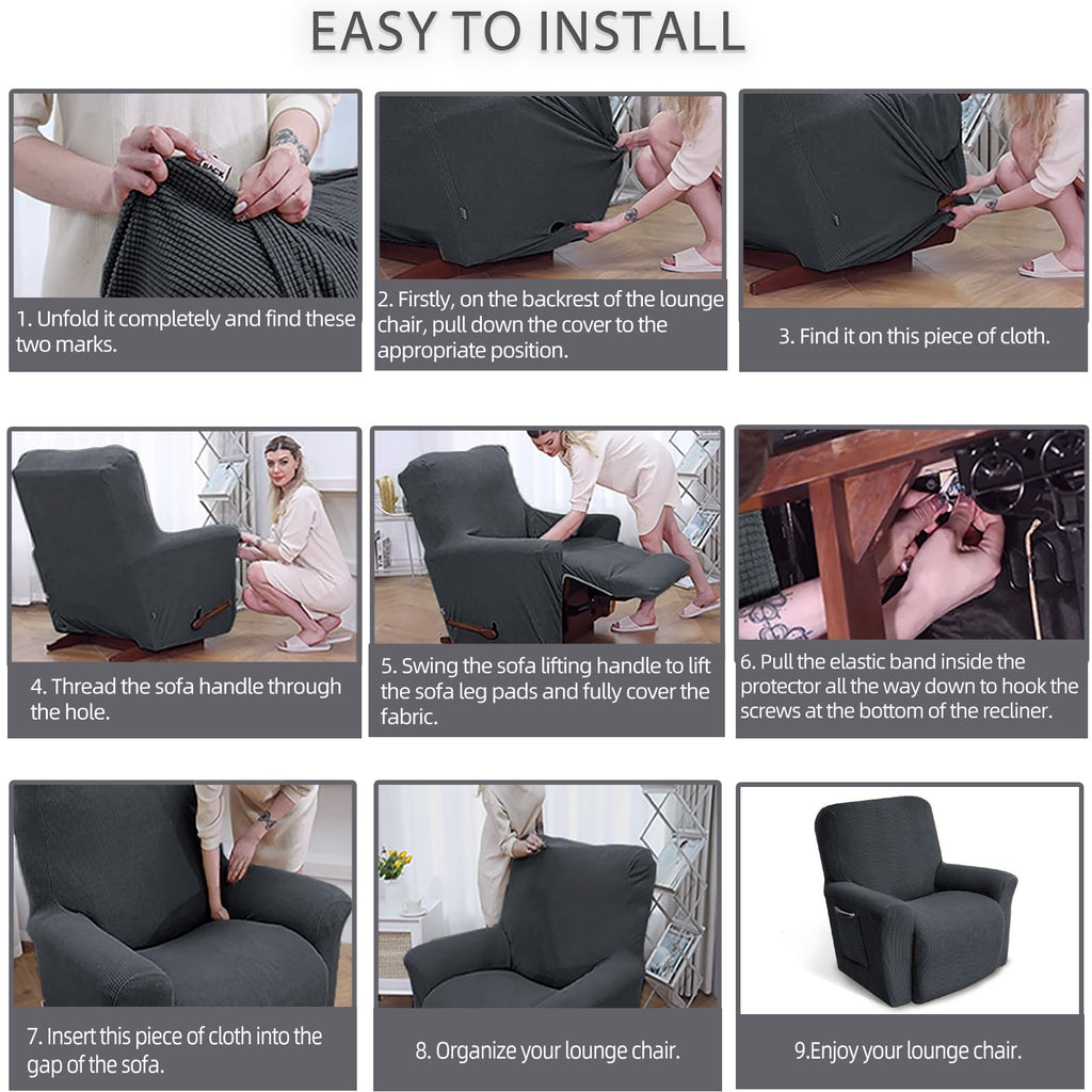 Recliner Chair Covers, 1-Piece Lazy Boy Recliner Covers, Charcoal