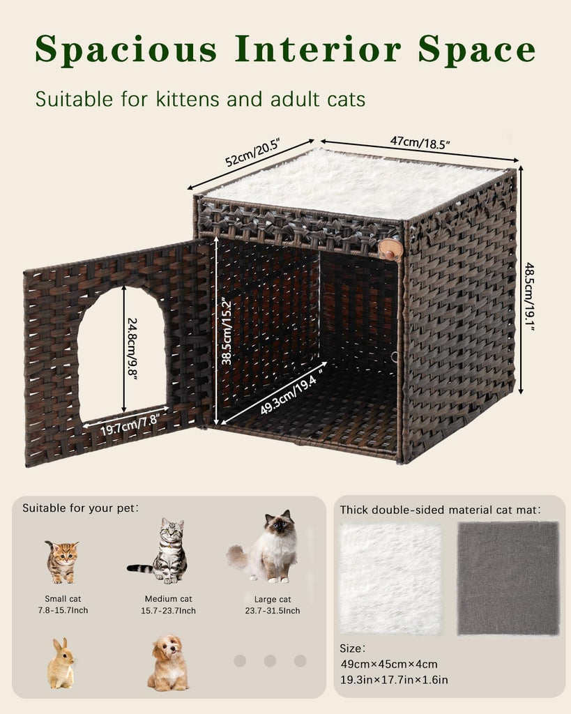 Cat Beds for Indoor Cats Extra Large Double PE Rattan, Brown