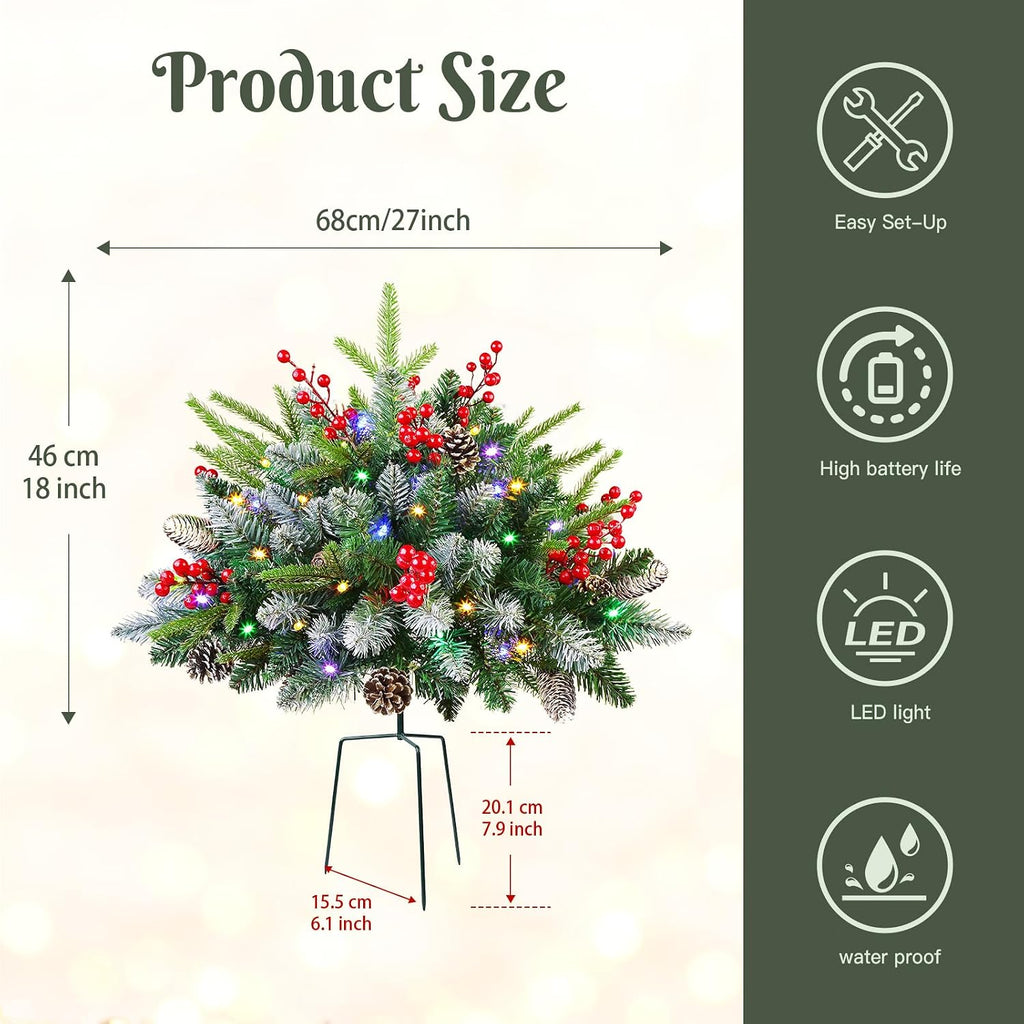 Set of 2 18 Inch Lighted Frosted Outdoor Christmas Tree with Remote &Timer