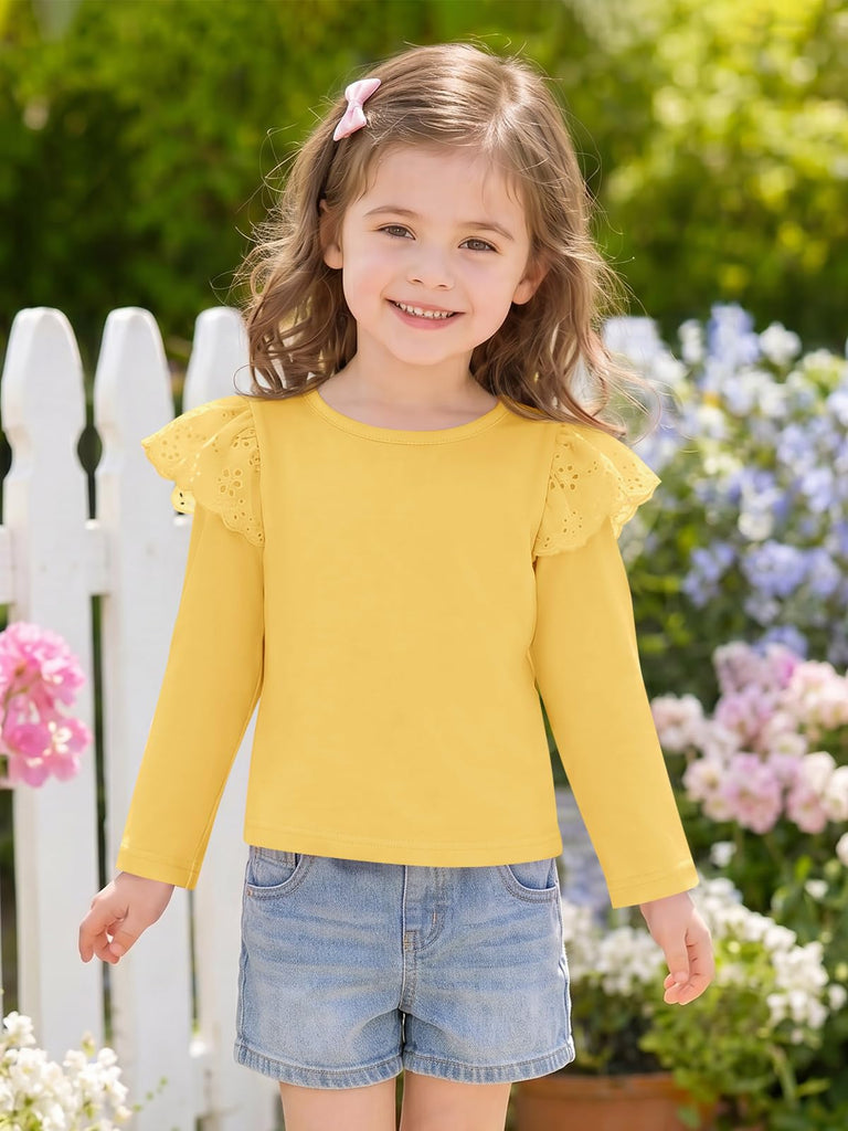 Toddler Baby Girl Ruffle Long Sleeve Shirts Cute Crew Neck Tops