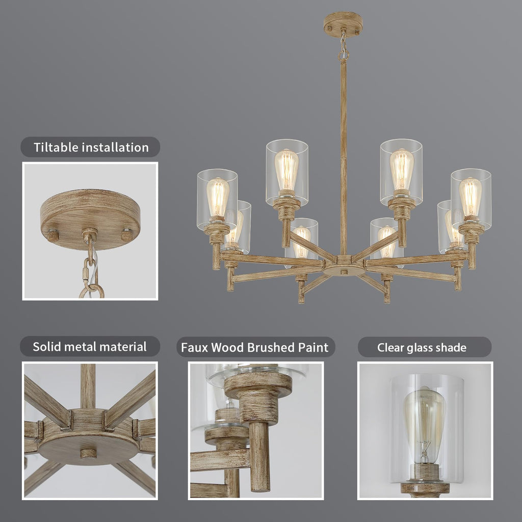 8-Light Rustic Farmhouse Chandelier 34", Dining Room Chandelier Over Table