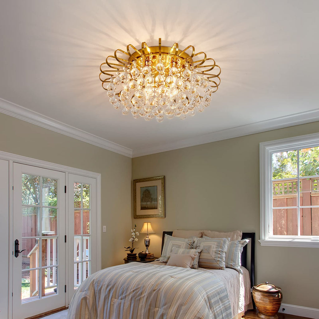 4-Lights Crystal Chandelier Modern Semi Flush Mount Ceiling Light Fixture Ceiling Lighting Hallway Dining Room