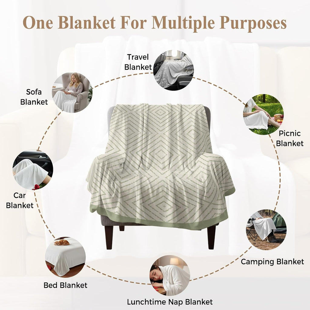 Country Line Throw Blanket Rustic Boho Traditional Sage Borders Flannel Cozy Soft Warm Fleece Blankets, 30 x 40 inch