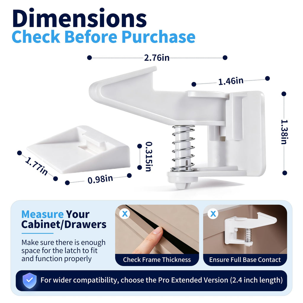 Cabinet Locks Baby Proofing (12 Pack) - Child Safety Drawer Latches