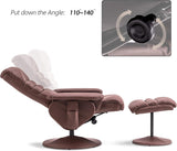 Modern Reclining Swivel Lounge Chair and Ottoman — Brown Faux Leather