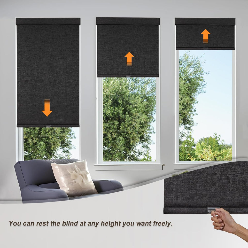 Custom Size Free-Stop Cordless Blinds for Indoor Windows with Cover, Window Shades Blackout Roller Blinds, Thermal