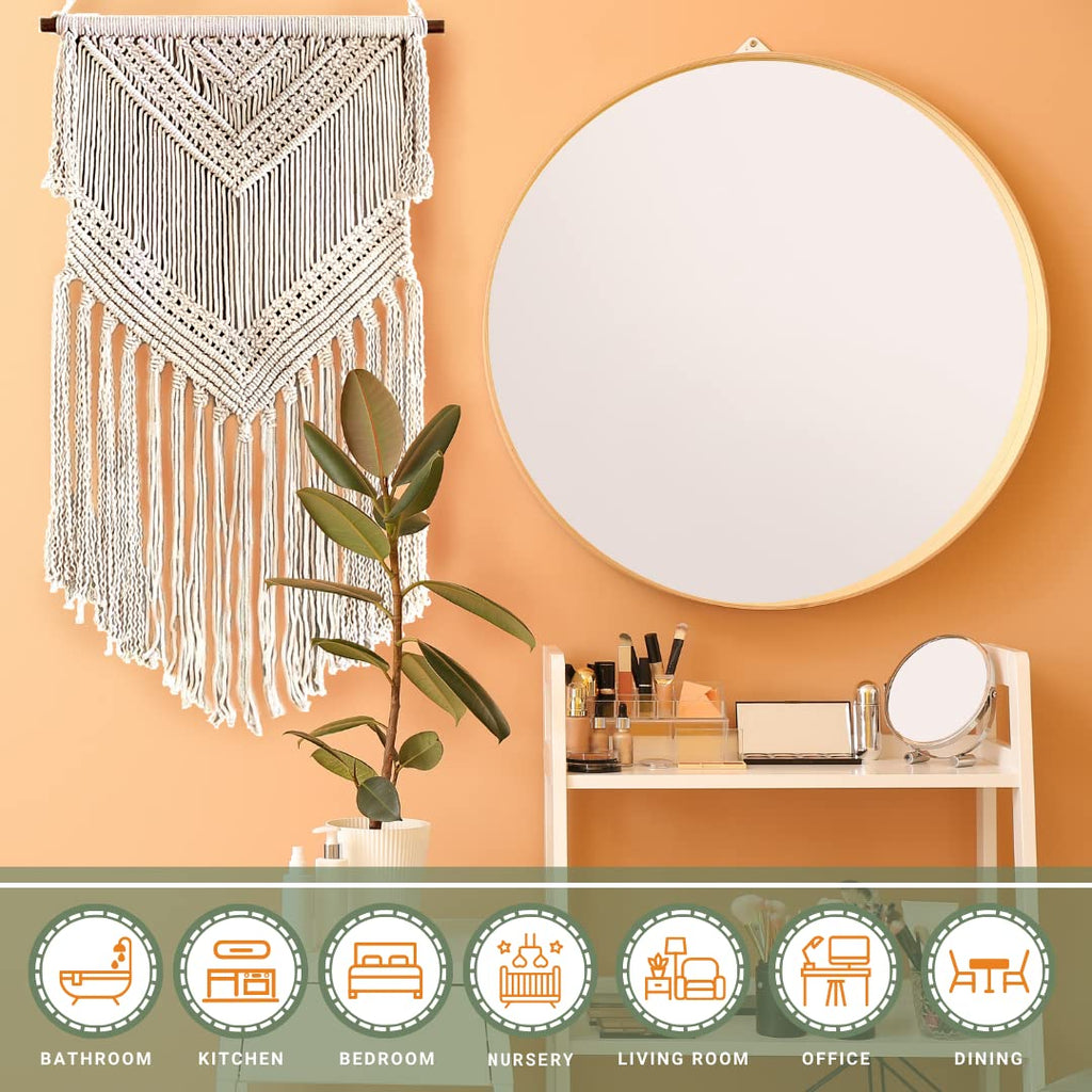 Boho Macrame Woven Wall Hanging Beige 16 x 36 Inch Modern Bohemian Wall Decor