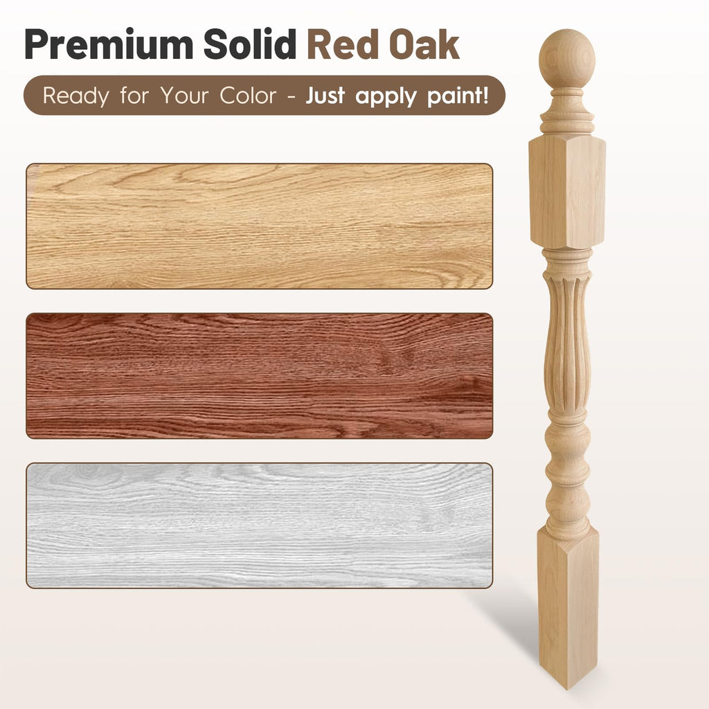 Red Oak Stair Newel Post Solid with a Single Groove Notched Pedestal Newel Wood Balusters for Staircase Interior