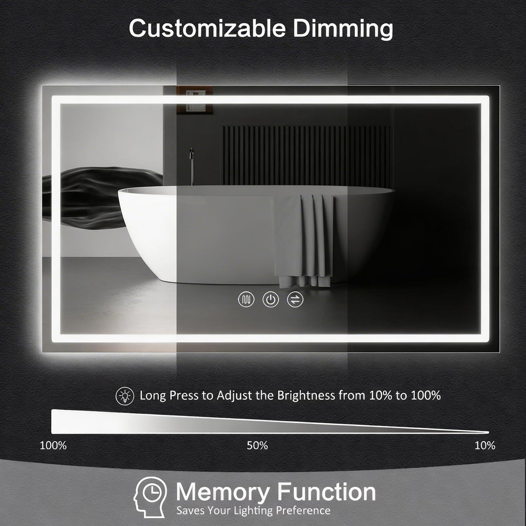 60"x 36" LED Bathroom Mirror with Lights, Backlit + Front Lit Vanity Mirror