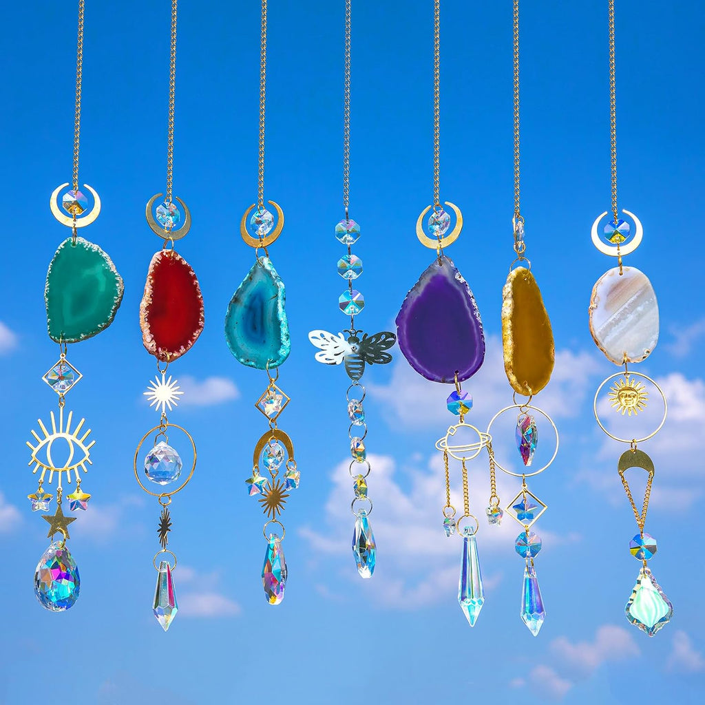 Crystal Suncatcher, Hanging Suncatchers with Crystals Light, 7 PCS - Sun Catchers Indoor Window, Prism Pendants