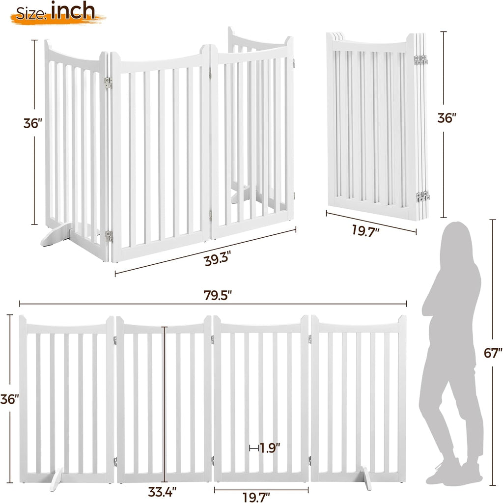 Freestanding Wooden Dog Gate, 36in H 4-Panel Pet Barrier