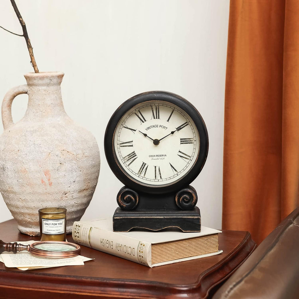 HOME Mantel Clock, Retro Desk Clock Silent-Non-Ticking Battery Operated Wooden Mantel Clock for Living Room