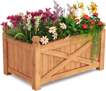 25"x 16"x 15" Wooden Raised Garden Bed with Drainage Holes | Solid Wood Gardening Plant Container for Flower