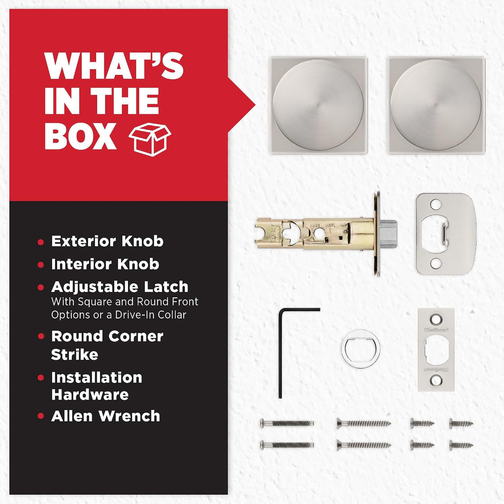 Pismo Interior Passage Door Knob, Handle For Closet and Hallway Doors, Non-Locking Doorknob in Satin Nickel, with