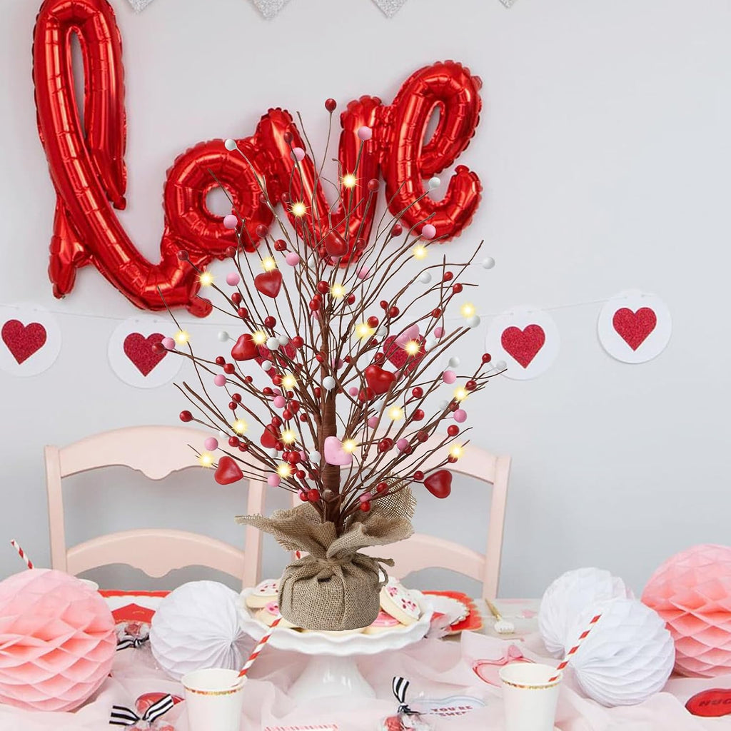 Valentines Day Heart Table Tree Decorative Red Love Berries