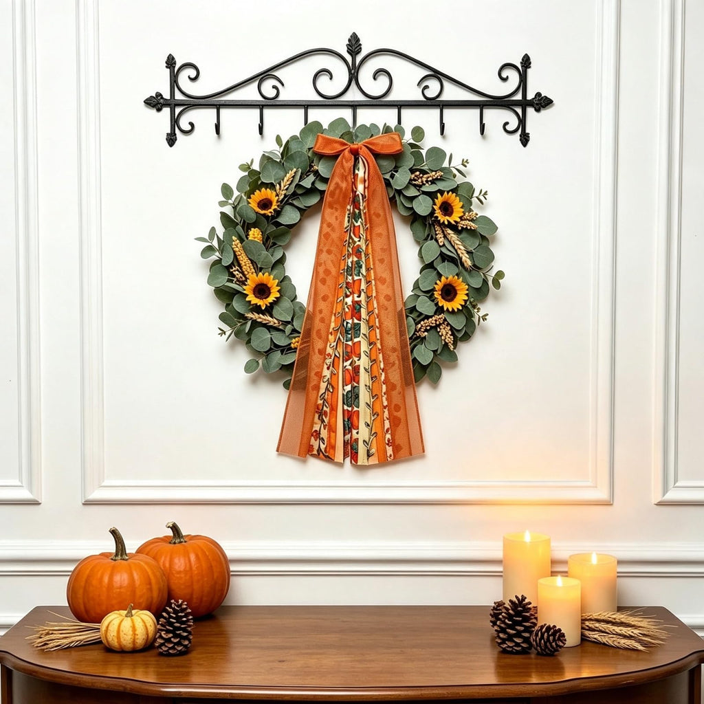 Fall Bows for Wreaths, Clip-On Wreath Sash Ribbons for Front Door, Fall Decor for Thanksgiving Harvest Festival