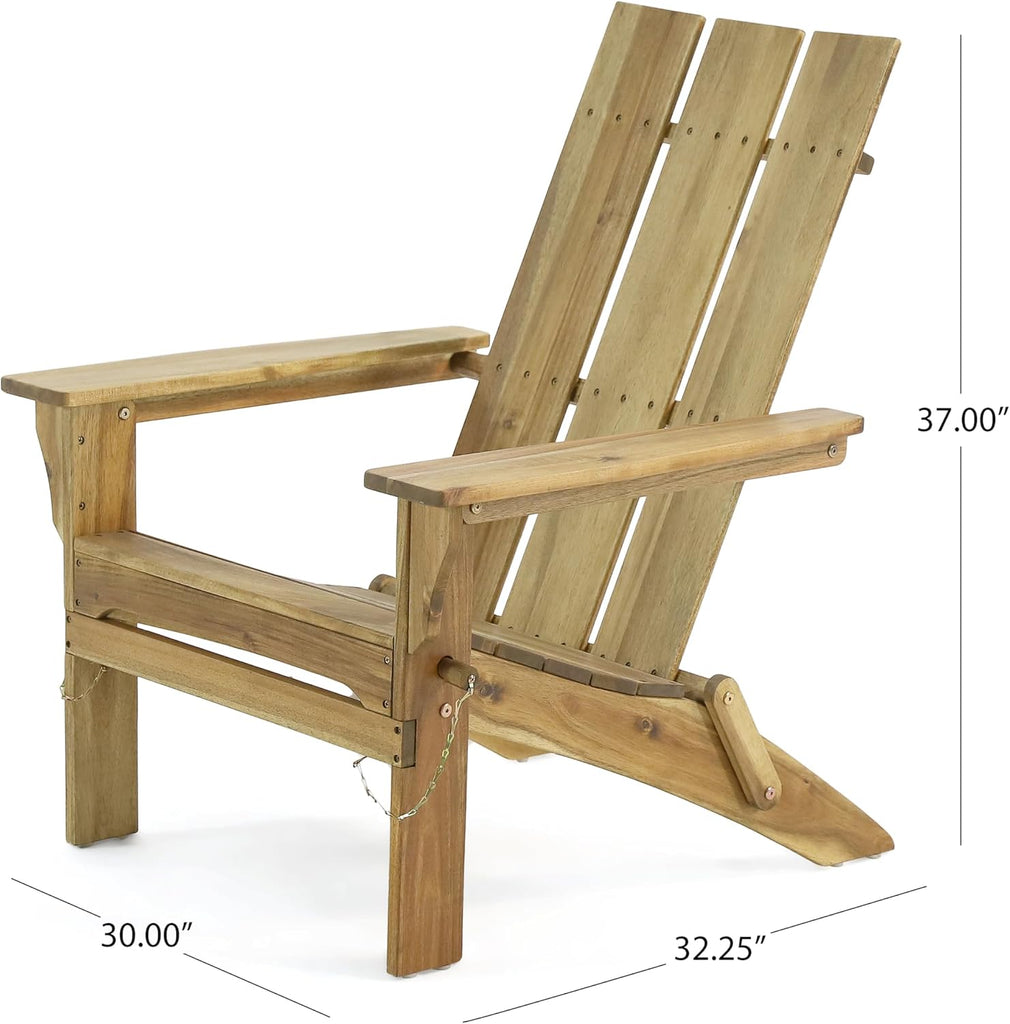 Foldable Adirondack Chair, Weather Resistant Wood Patio Outdoor Club Chair for Porch, Deck & Garden, Natural