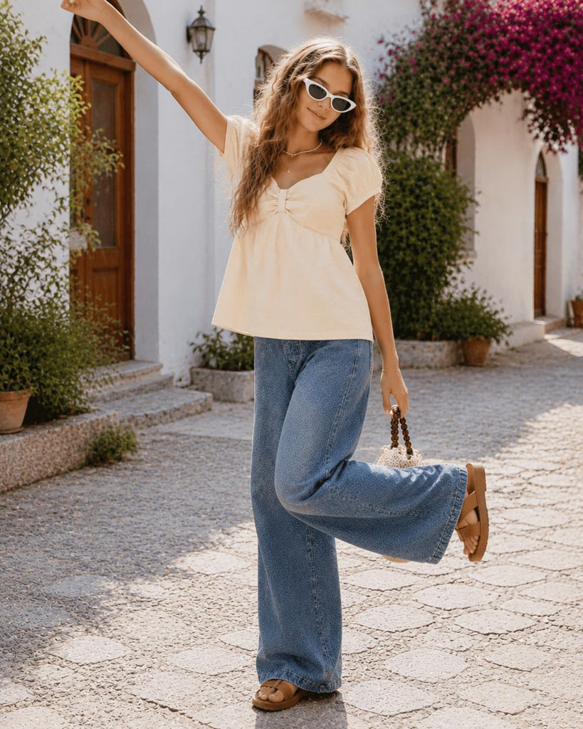Tween Girl Clothes 2 Pieces Outfit Set Blouses Top + Jeans Denim Summer Fall Outfit Set