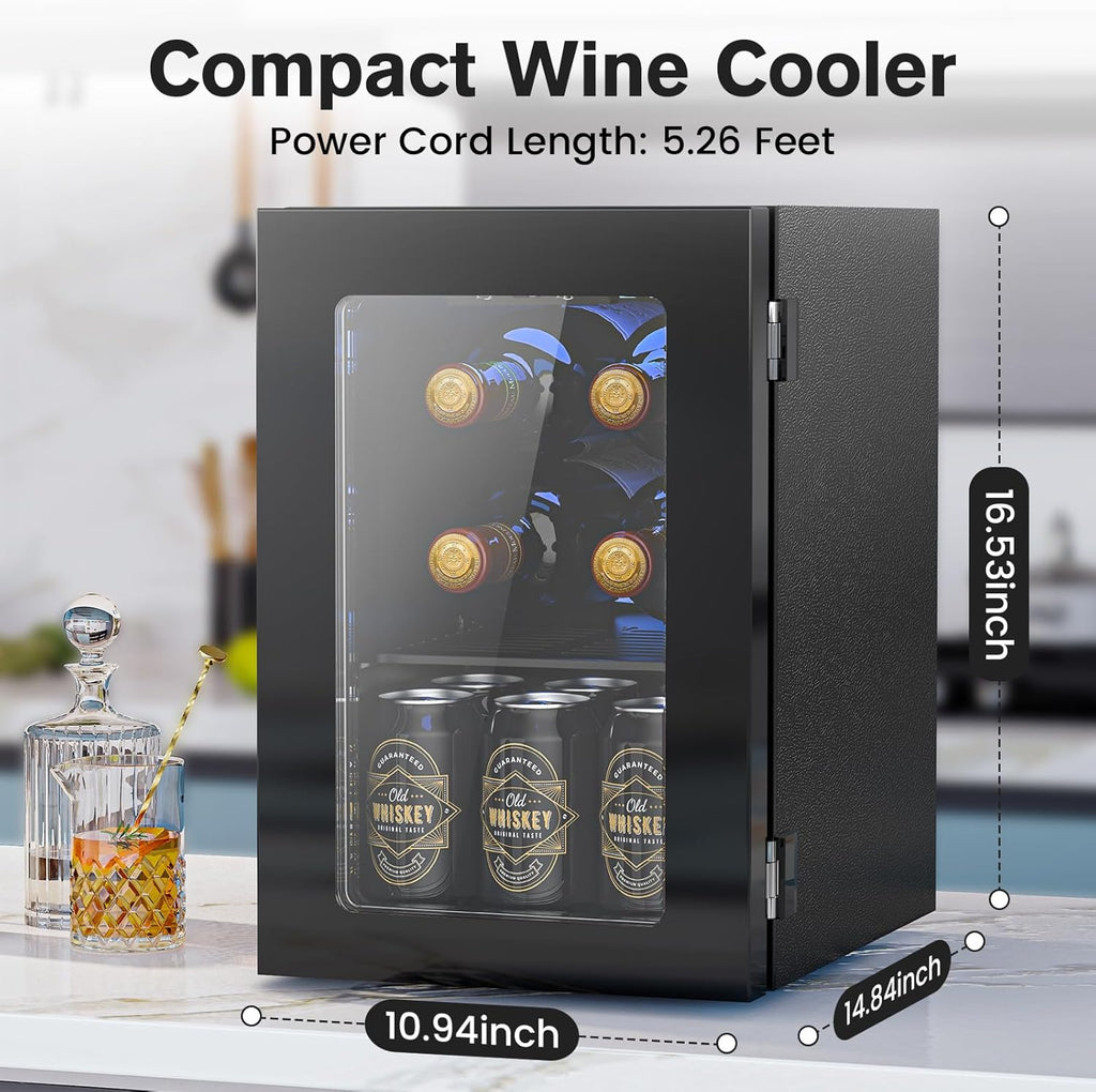 Wine Fridge Freestanding Counter-top, 24 Cans Wine Cellar Drink Cooler for Soda,