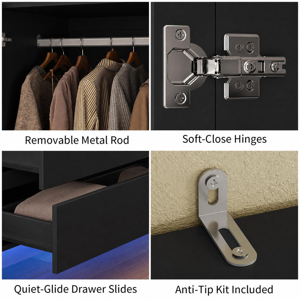 Armoire Wardrobe Closet with 4 Doors, Bedroom Armoire with Mirrors