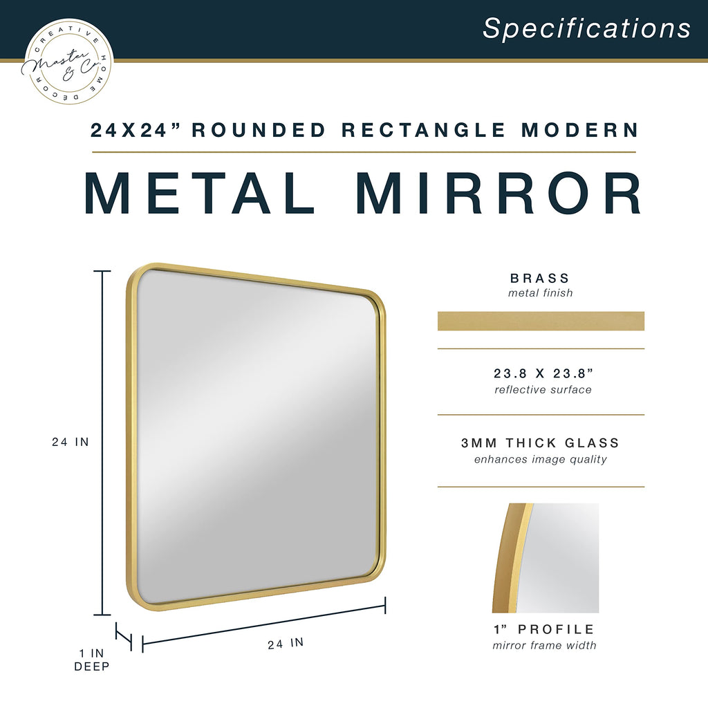 Master & Co. Metal Square Mirror, 24x24, Brass