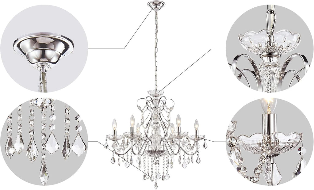 6 Light Crystal Chandelier Light Fixture Modern Chandelier Crystal Lighting, Crystal Pendant Raindrop Chandelier for Dining Room,Bedroom,Living Room,H23 x D24 A100-B075F2SBM8