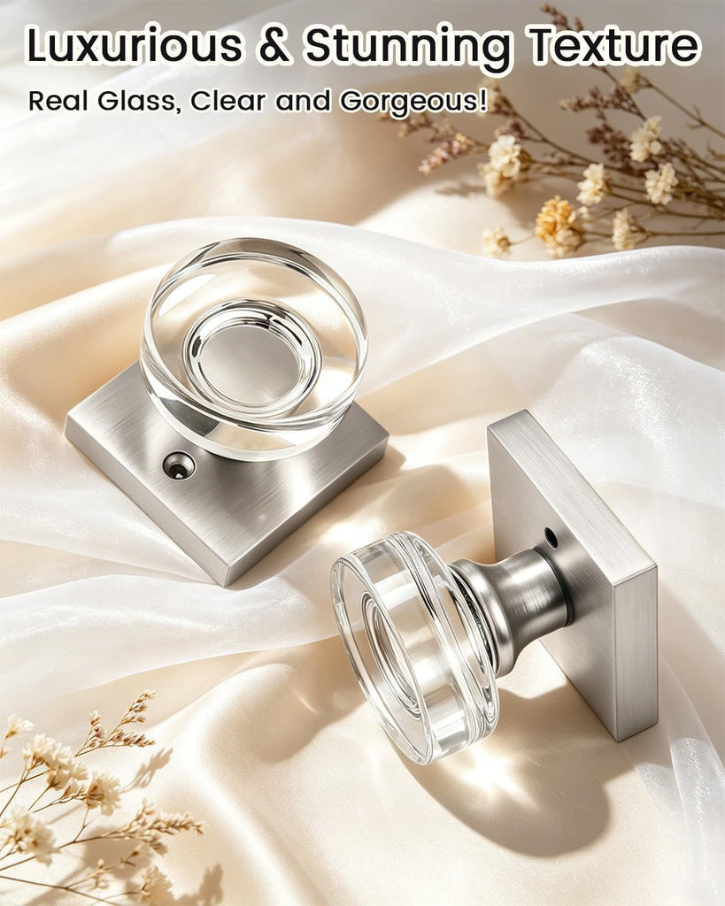Crystal Door Knobs with Lock, Glass Door Knob Interior, Privacy Transparent Door Knobset,Keyless for Interior