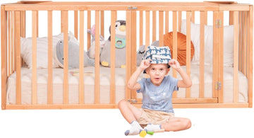 Montessori Floor Bed with Rails High - Toddler Bed Frame - Floor Bedframe with Gate by, (Small/Twin/Full/Queen/King