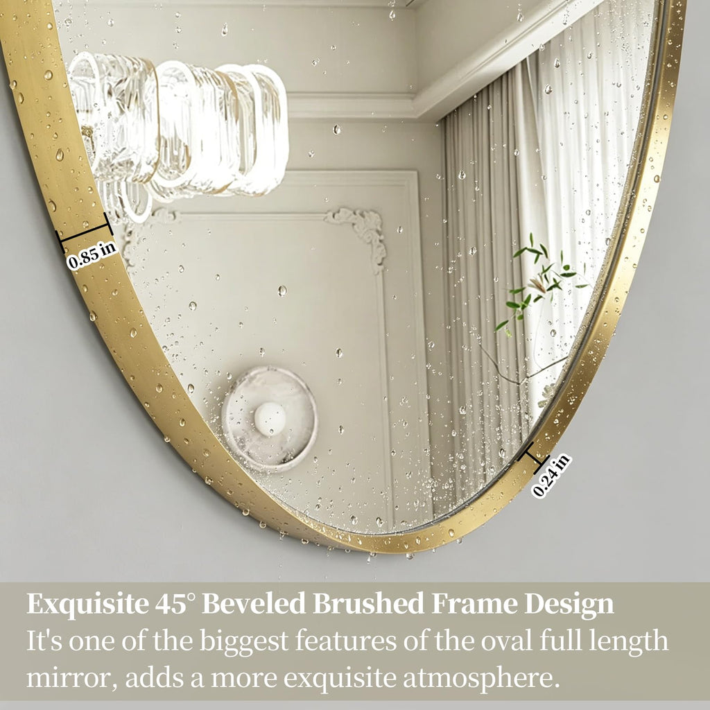 Oval Full Length Mirror, 48"×16" Wall-Mounted Mirror with Gold Frame in Shiny Gold, Ultra-Clear Explosion-Proof