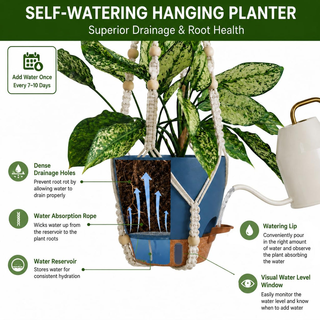 3 Set Self Watering Hanging Planter for Indoor Plants Macrame Plant Hangers