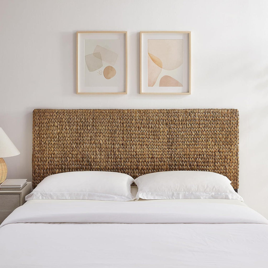 Coastal Handwoven Seagrass King Headboard with Matte Black Feet