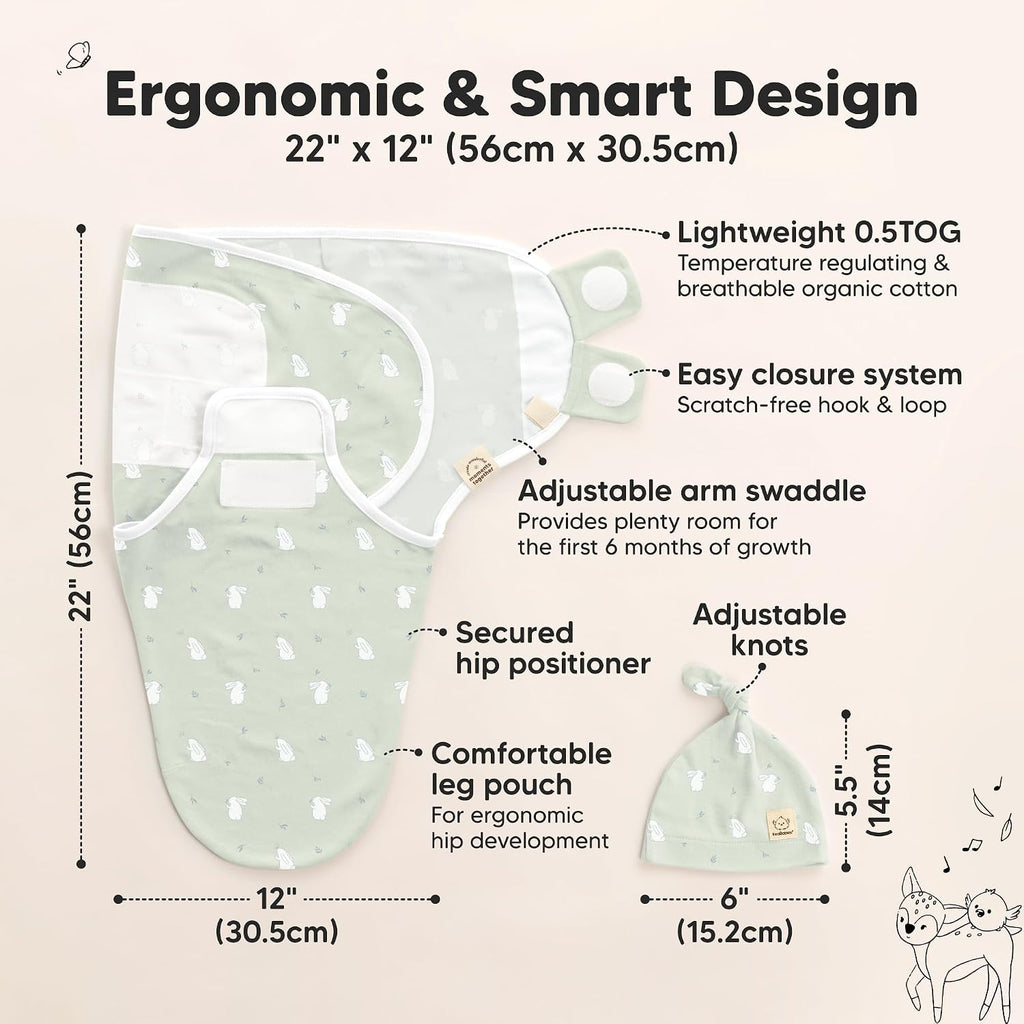 3pk Organic Swaddles for Newborns Girls, Boys & Hats (Bunnies, )