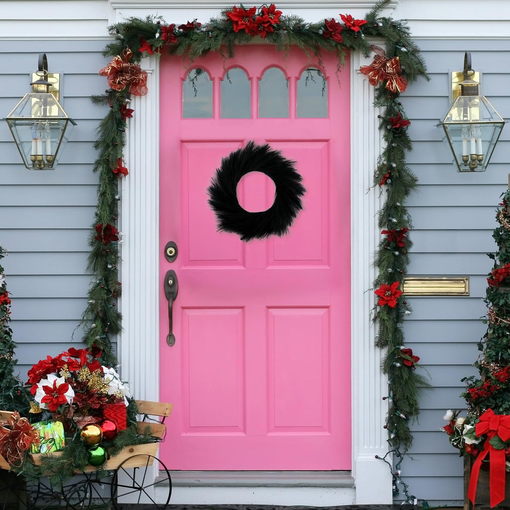 Pampas Grass Wreath 24 Inch Farmhouse Wreath for Front Door Black