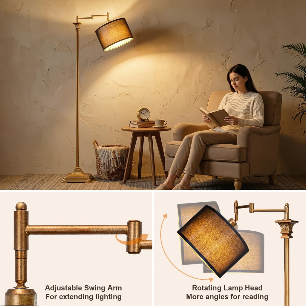 68" Floor Lamp with Remote Bedroom, Antique Gold