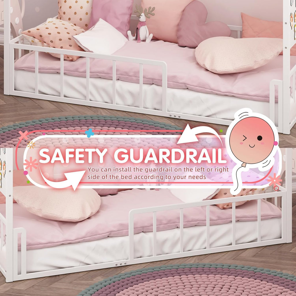 Montessori House Bed for Kids, Metal Floor Bed with Pegboard
