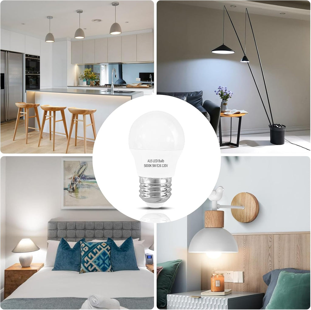 LED Refrigerator Light Bulb 2 Pack，Daylight White 5000K 120V 40W Equivalent Appliance Bulb，A15 5W E26 Base Waterproof